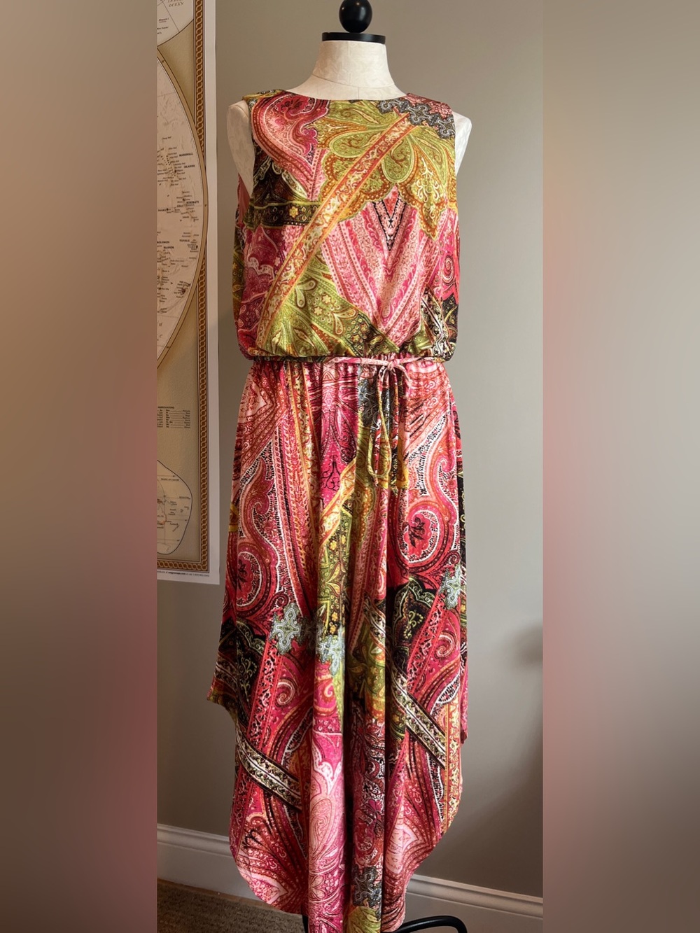 London Times Pink & Green Paisley Wide-Leg Jumpsuit